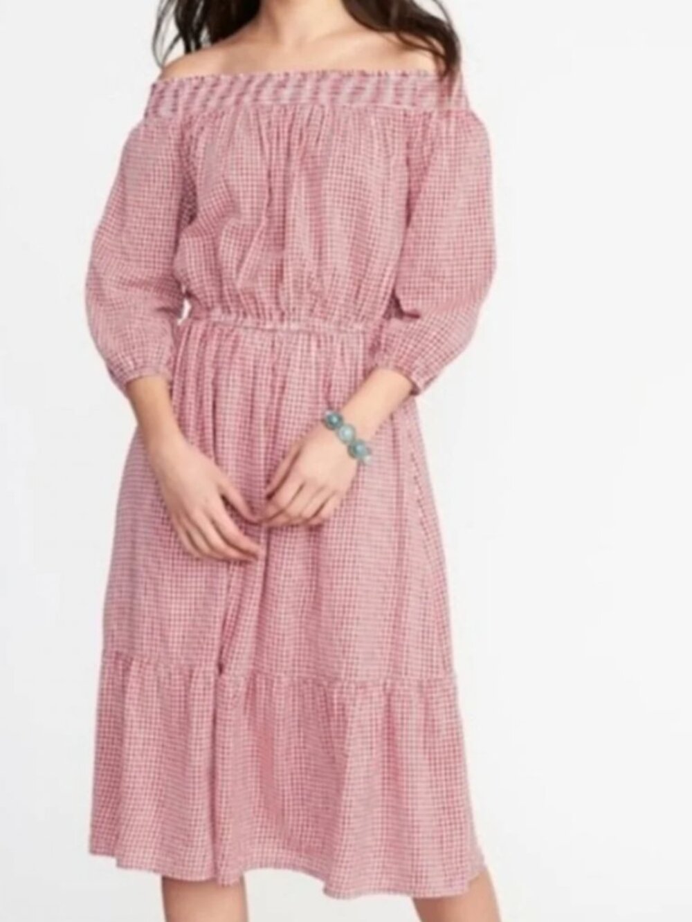 Old Navy Gingham Off the Shoulder Peasant Dress